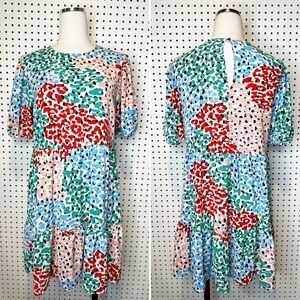 ASOS | Rainbow Animal Print Abstract Tiered Mini Baby Doll Dress or Tunic Sz. 8